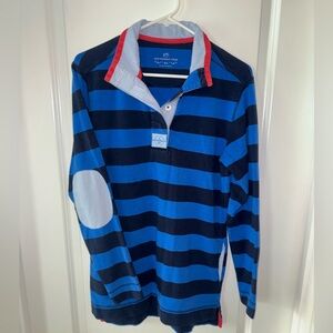 Southern Tide Blue and Black Striped Long Sleeve Rugby Shirt